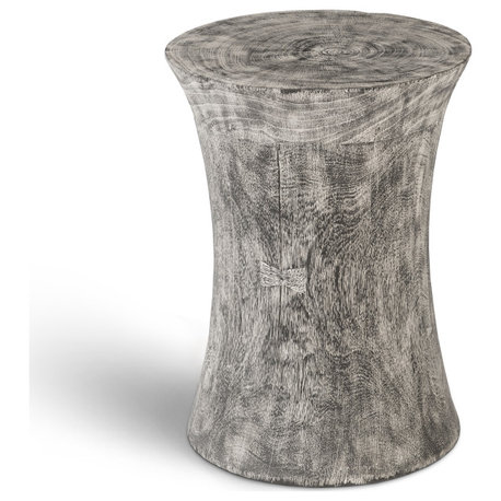 Drum Stool, Mango Wood, Grey Stone