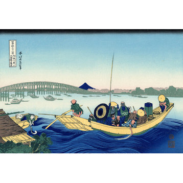 Sunset Across The Ryogoku Bridge by Katsushika Hokusai, art print