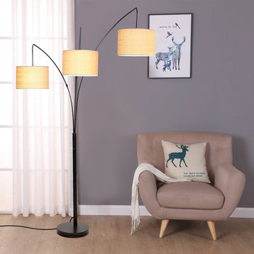 Brightech Trilage Arc Floor Lamp w/Marble Base - 3 Lights Hanging Over the Couch