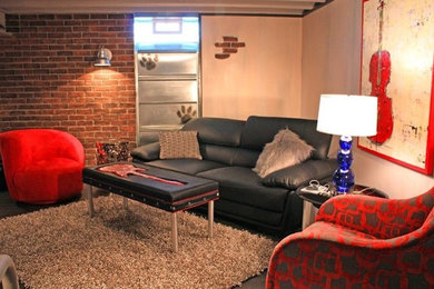 Living room - industrial living room idea in Cleveland