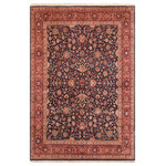 Bareens Designer Rugs - Antique Vegetable Dyed Abassi Afsha Blue/Red Wool Rug 8'3"x10'3" - Designed with mesmerizing intricacy and gorgeous color palette, this hand-knotted masterpiece demonstrates the beauty and electrifying thrill of Pak Persian art. These meticulously hand-knotted Pak-Persian rug is made with pure wool and features breathtaking traditional, transitional, and tribal designs in bold luxurious color pallets. Known for their intricate designs these rugs are a reproduction of Persian rugs, made in Pakistan with unique Mughal designs. Made by master weavers using the same Persian texture, design and dying technique, we wanted to produce the most significant manifestation of Persian art, life, and culture. This rug is most famous for its exceptional quality, incredible designs, patterns, and vibrant rich color. Pak-Persian rugs made with Persian weave with high knot counts, which enables the high intricacy and detail found in the patterns are also referred to as "State of art", each color adds a rich beautiful detail in the artwork of this rug. The design, color, and beautiful chromatic composition with a vibrant sheen with intricate designs, exude beauty, elegance, and quality make this rug a masterpiece of its own.