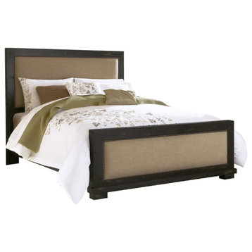 Progressive Furniture Willow Wood Upholstered King Bed in Distressed Black