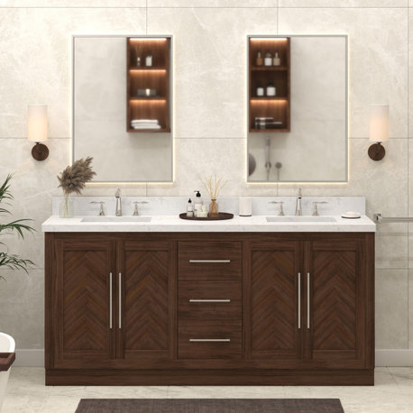 Vivian Bathroom Vanity, Dark Oak, 72", Double Sink, Freestanding