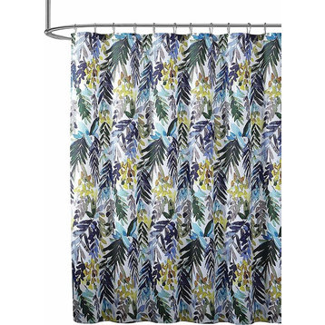 Blue Yellow Green Tropical Fabric Shower Curtain