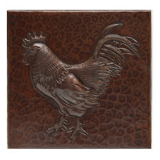 Rooster Design Hammered Copper Tile, 10"x10"