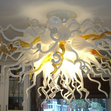 Blown Glass Chandelier - Art Glass Lighting - Installation