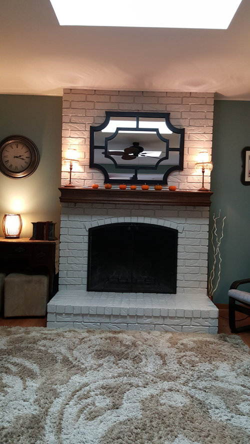 painted fireplace/blue, brown, creme fireplace