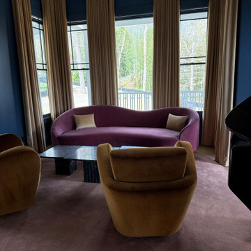 Piano room velvet drapes
