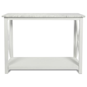 Agatha 39" Carrara White Marble Console Table, White