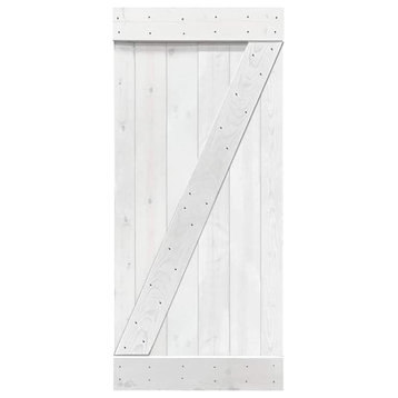Stained Solid Pine Wood Sliding Barn Door, White, 24"x84", Z Bar
