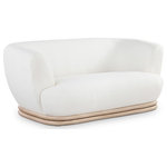 Meridian Furniture - Kipton Boucle Fabric Upholstered Loveseat, Cream - Add an elegant touch to your living room with this eye-catching Kipton loveseat from Meridian Furniture. Featuring a rubber wood frame upholstered with rich cream boucle fabric this loveseat is both soft and comfortable to kick back and relax in. Its solid rubber wood base in a natural oak finish provides a splash of color to this cream piece, making it a stunning addition to your living area, while its curved back makes it an extra cozy place to sit.