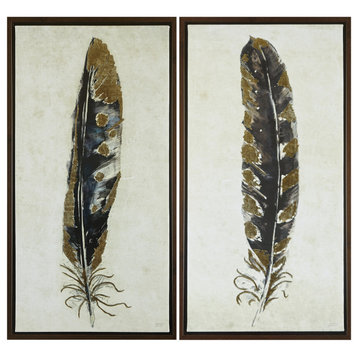 Urban Habitat Gilded Feathers Printed Canvas With Gold Foil, 2-Piece Set