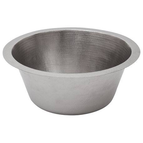16" Round Hammered Copper Bar Sink in Electroless Nickel With 2" Drain Size, 3.5