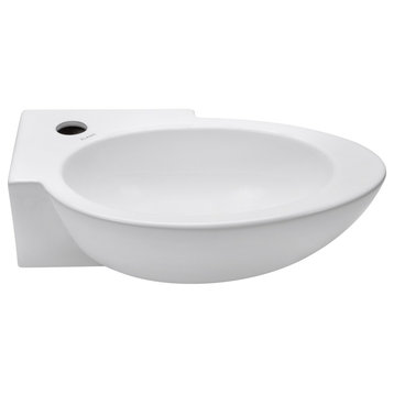 Elanti Collection Left-Facing Porcelain Wall-Mounted Oval Corner Sink, Right-Fac