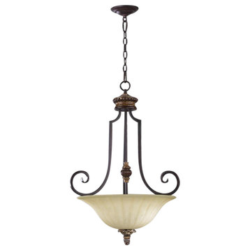 Quorum Capella 3-Light Pendant, Toasted Sienna With Golden Fawn