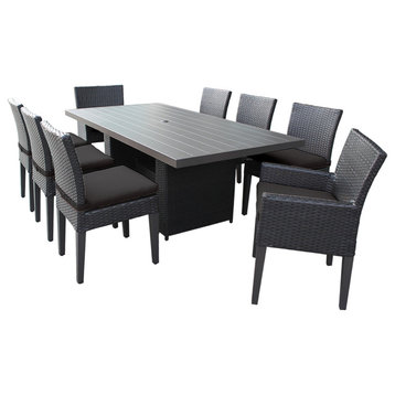 Barbados Rectangular Patio Dining Table,6 Armless Chairs And 2 Chairs,Arms Black