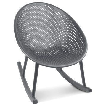 Plastic Rocking Lounge Chair Perforated Egg Shaped Seat for Indoor/Outdoor, Grey