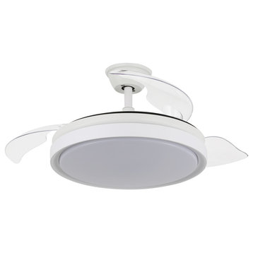 42 inch Contemporary Retractable 3-blade LED Ceiling Fan With Light, Remote, White