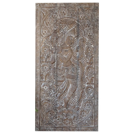 Consigned Vintage Carved Wood Fluting Krishna Zen Accent Wall Studio Decor