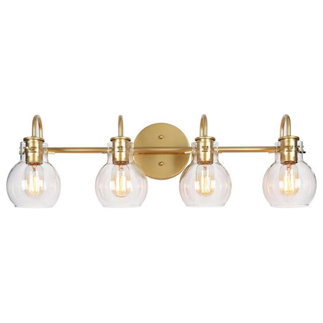 LNC Modern Clear Glass-Bell Shade Bathroom Vanity Light, Matte Gold, 4 Lights