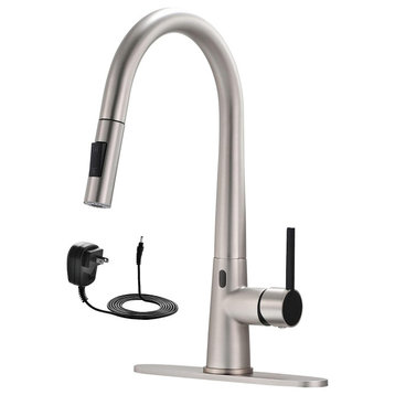 Kitchen Faucet, Hands Free Design With Multifunctional Sprayer, Brushed Nickel, Brushed Nickel