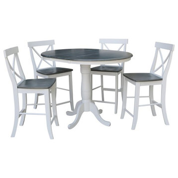 International Concepts 36" Wood Extension Dining Table and 4 Counter Stools
