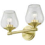 Livex Lighting - Willow 2 Light Satin Brass Vanity Sconce - This two light vanity sconce from the willow collection has understated elegance. It features minimal details, clear curved glass with a satin brass finish and can fit into any decor.