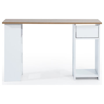 Arma Office Desk with Storage, Natural Top & White Base