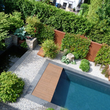 Naturpool in modern angelegtem Garten