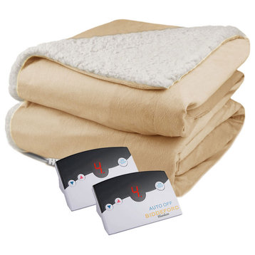 Pure Warmth Velour Sherpa Electric Heated Warming Blanket King Linen