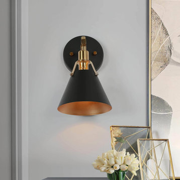 LNC Modern 1-Light Dimmable Black Metal Armed  Wall Sconce 6"W