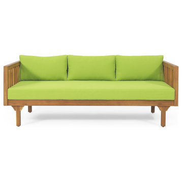 Bordeaux Outdoor 3 Seater Acacia Wood Daybed, Green/Teak
