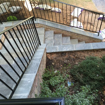 Flagstone Walkway in North Potomac With New Brick Walls & Iron Railings