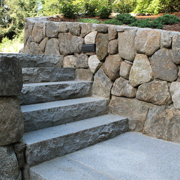 Natural Fieldstone Walls, Granite Steps & Paver Patio - Weston, Ma