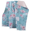 60 X 50 Inches Polyester Throw Blanket With Floral Print, Blue And White