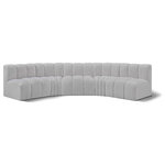 Meridian Furniture - Arc Boucle Fabric Upholstered 5-Pc. U-Shaped Modular Sectional, Grey - Give your living room or den the perfect blend of style and versatility with this Arc boucle fabric curved modular Sectional. Part of the Arc modular furniture collection, this Sectional comes upholstered in rich grey boucle fabric and features deep channel tufting that adds a touch of luxury while enhancing comfort and support. A seamless combination of form and function, this chair can be used with other Arc pieces to create a myriad of configurations in your well-curated room.