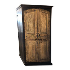 Mogul Interior - Consigned Reclaimed Antique Indian Solid Wooden Armoire Floral Carving Cabinet - Armoires and Wardrobes