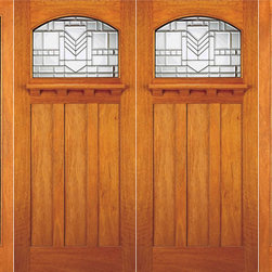 Mahogany Craftsman Style Prehung Double Door and Two Full Sidelites - Front Doors