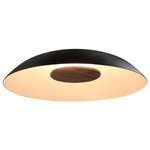 Cerno - Volo LED Flush Mount, Deux - Black/White Shade, Brown Leather/Walnut Disc, 3500K - The handcrafted Volo flush mount is a celebration of natural materials. The solid hardwood, brass finish, leather, and aluminum showcase the purposeful design that went into each detail. The indirect LED light source emits light of beautiful quality.