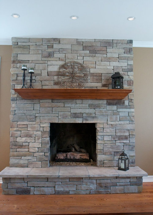 Transforming A Brick Fireplace To Stone, How To Replace Tile Fireplace With Stone Veneer