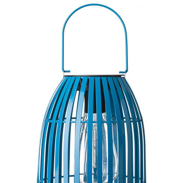 9.75"H Metal Woven Solar Powered  Lantern, Blue