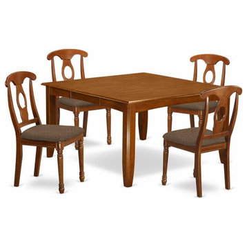 East West Furniture Parfait 5-piece Dining Set with Cushion Seat in Saddle Brown