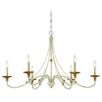 Westchester County 6-Light Chandelier in Farm House White with Gilded Gold Leaf