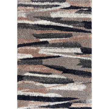 7' X 9' Gray And Black Strokes Area Rug