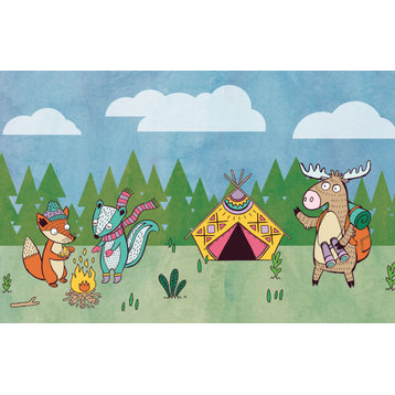 GB90140 Camping Animals Peel and Stick Wallpaper Border 10in Height x 15ft Long