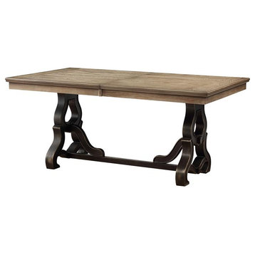 Bowery Hill Transitional Metal Base Dining Table in Maple