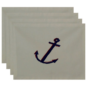 Polyester Decorative Placement, Anchor, Red, Set of 4