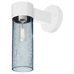 Besa Lighting - Besa Lighting JUNI10BL-WALL-WH Juni 10 - One Light Outdoor Wall Sconce - The Juni 10 sconce is composed of a Silver aluminum bracket and transparent Blue glass cylinder, with an interesting bubble pattern blown randomly throughout the glass. The pleasing play of light through the bubble accents make for a striking affect. The standard incandescent option offers a prominent display of the lamp filament behind the glass, while the LED option results in a splash of concealed LED downlight. These stylish and functional luminaries are offered in a beautiful Silver finish.  Shade Included: TRUE  Dimable: TRUEJuni 10 One Light Outdoor Wall Sconce White Blue Bubble GlassUL: Suitable for damp locations, *Energy Star Qualified: n/a  *ADA Certified: n/a  *Number of Lights: Lamp: 1-*Wattage:60w Medium base bulb(s) *Bulb Included:No *Bulb Type:Medium base *Finish Type:White