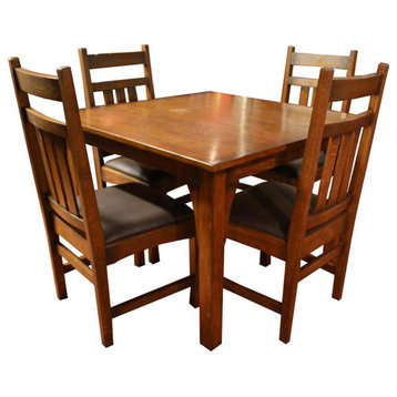Mission Style White Oak Square Dining Table Set - Walnut