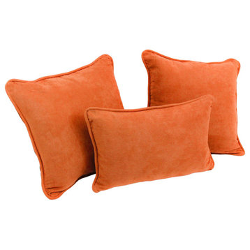 Double-Corded Solid Microsuede Throw Pillows, Set of 3, Tangerine Dream
